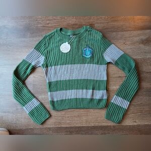NWT Harry Potter Slytherin Cropped Quidditch Sweater Green & Grey Juniors size 9